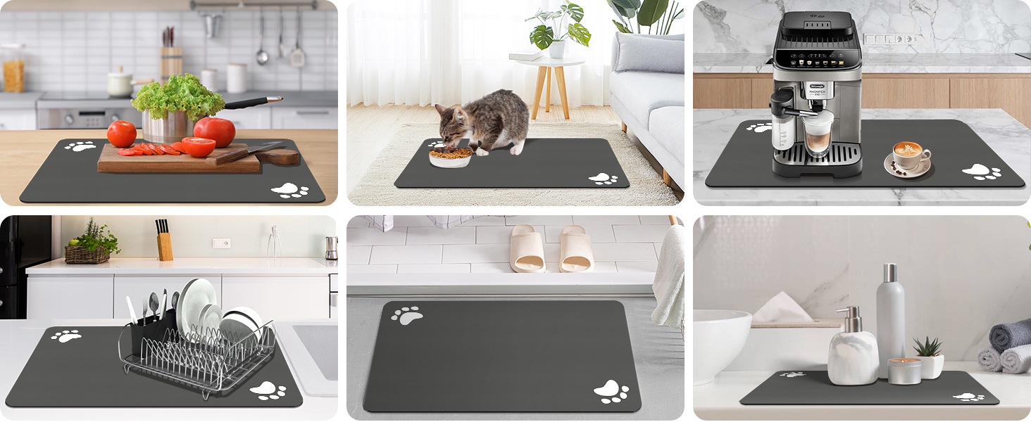 Підкладка під миску для собак та котів, 50x70 см, сіра (швидковисихаюча, нековзна)