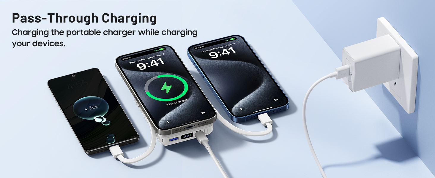 Power Bank Azmuth MagSafe 10000mAh для iPhone з LED дисплеєм, бездротова зарядка, білий