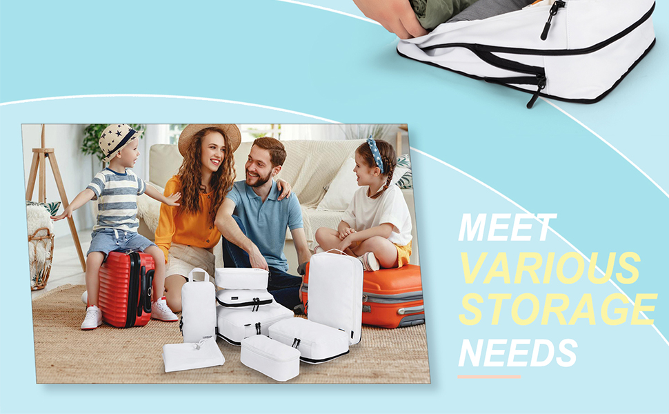 Органайзер для валізи 8 шт. Набір упакувальних сумок для подорожей, косметичка (білий)