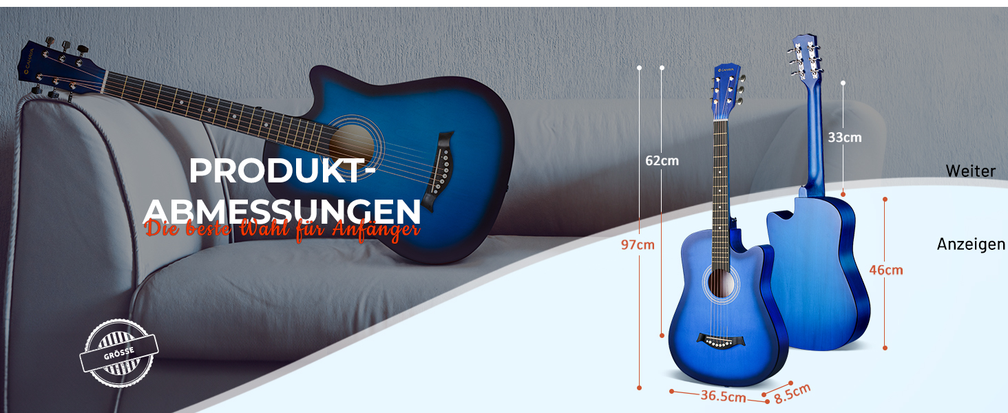 Акустична гітара CAHAYA 38 дюймів: Комплект для початківців, дітей та дорослих, з чохлом, запасними струнами, каподастром, медіаторами, наклейками на лади, синій CY0354
