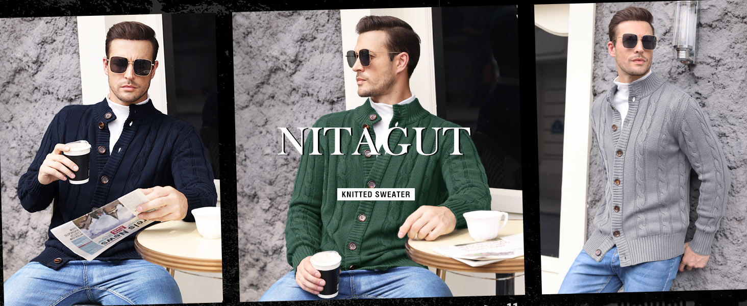 Чоловічий в'язаний кардиган NITAGUT, стильний зимовий, лаконічний, теплий, темно-синій