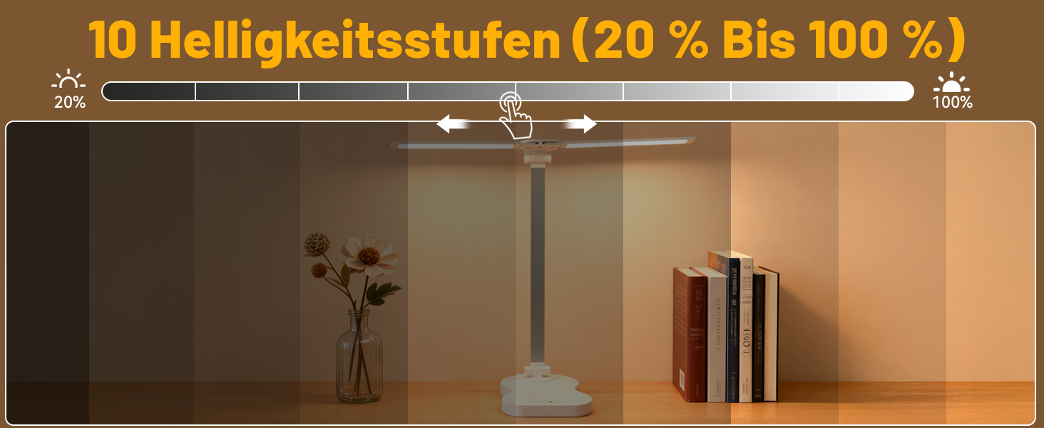 Стійка лампа для робочого столу з двома регульованими головками, 5 режимів кольору, 10 рівнів яскравості, сенсорне керування, таймер 45 хв, диммування, для дому, офісу, читання, навчання - біла