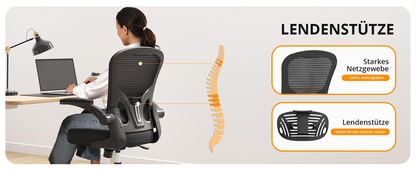 Офісне крісло Synorla: ергономічне, чорне, 150 кг, регульована поперекова підтримка