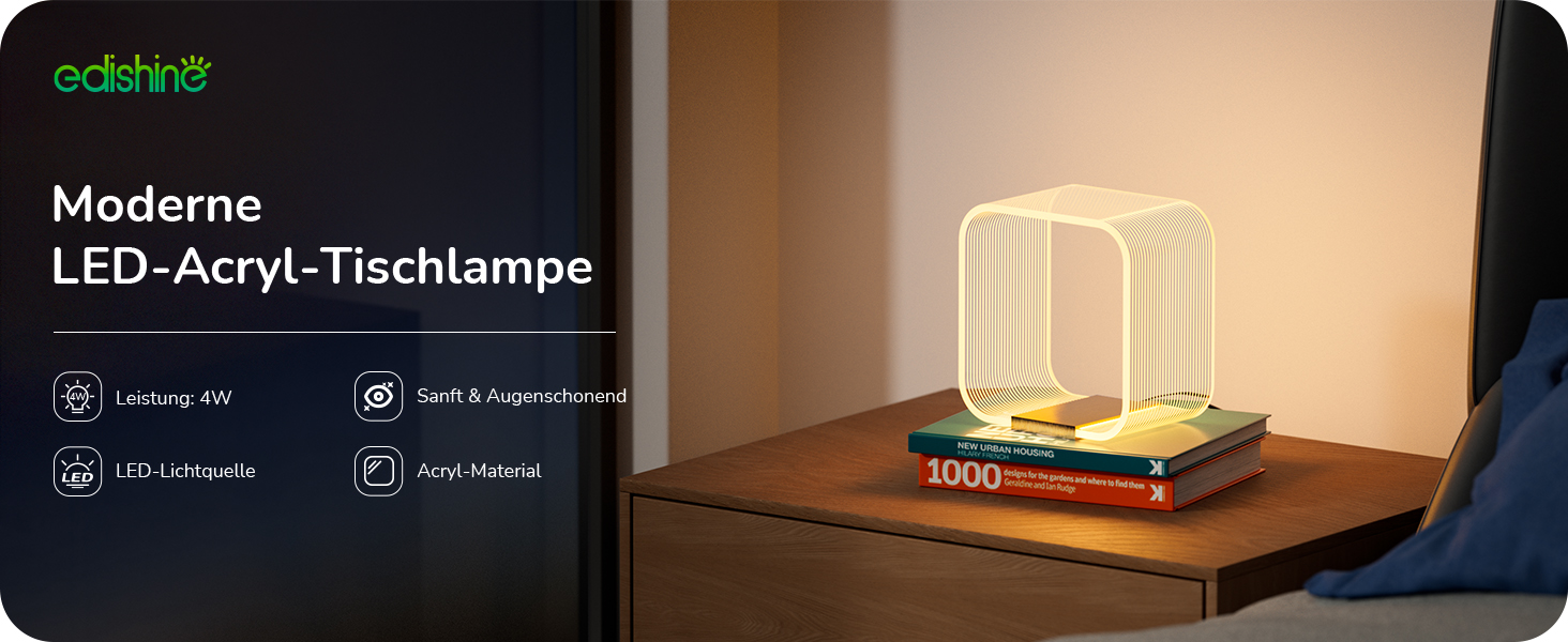 LED настільна лампа EDISHINE: сучасна лампа для спальні та вітальні, золота, з лазерним різьбленням, акрил, алюміній, 3000K, 4W