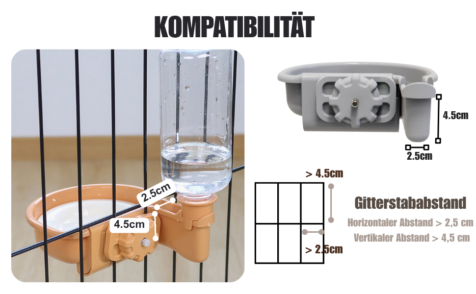 Автоматична поїлка для собак у клітку, 480мл, антиперелив, фонтанчик для собак, котів та кроликів (сірий)