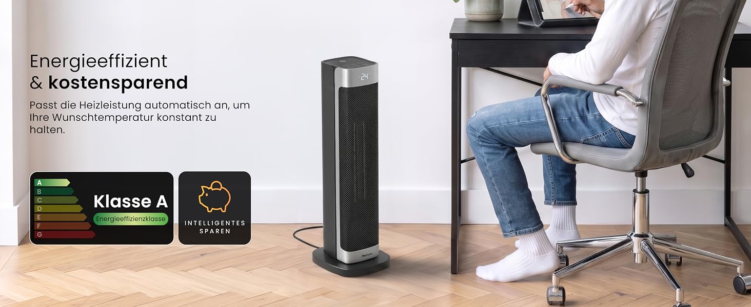 Керамічний тепловентилятор-тумба Pro Breeze ThermaCube Plus 2200W з термостатом, дистанційним керуванням та функцією обертання 65°, Eco-режим, захист від перекидання