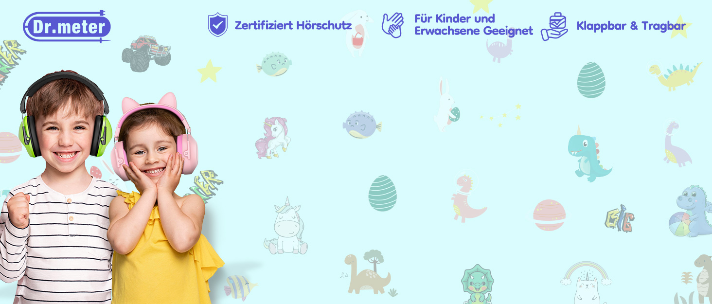 Навушники для захисту від шуму Dr.meter для дітей, блакитні. Ідеально підходять для дітей з аутизмом, для повсякденного використання, спорту та заходів.