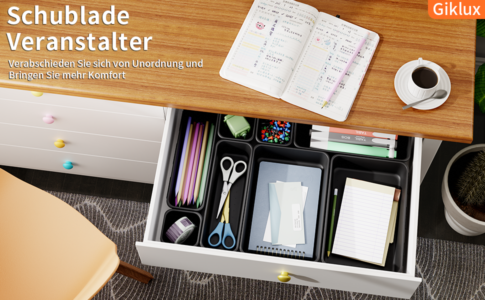 45 Piece Drawer Organizer for Office with 3 Sizes, Vanity Makeup Organizer Drawer, Storage Desk Organizer Drawer Organization System for Kitchens, Bedrooms, Bathrooms, Office, Gray (3 - Sizes, Black (45 Pieces))