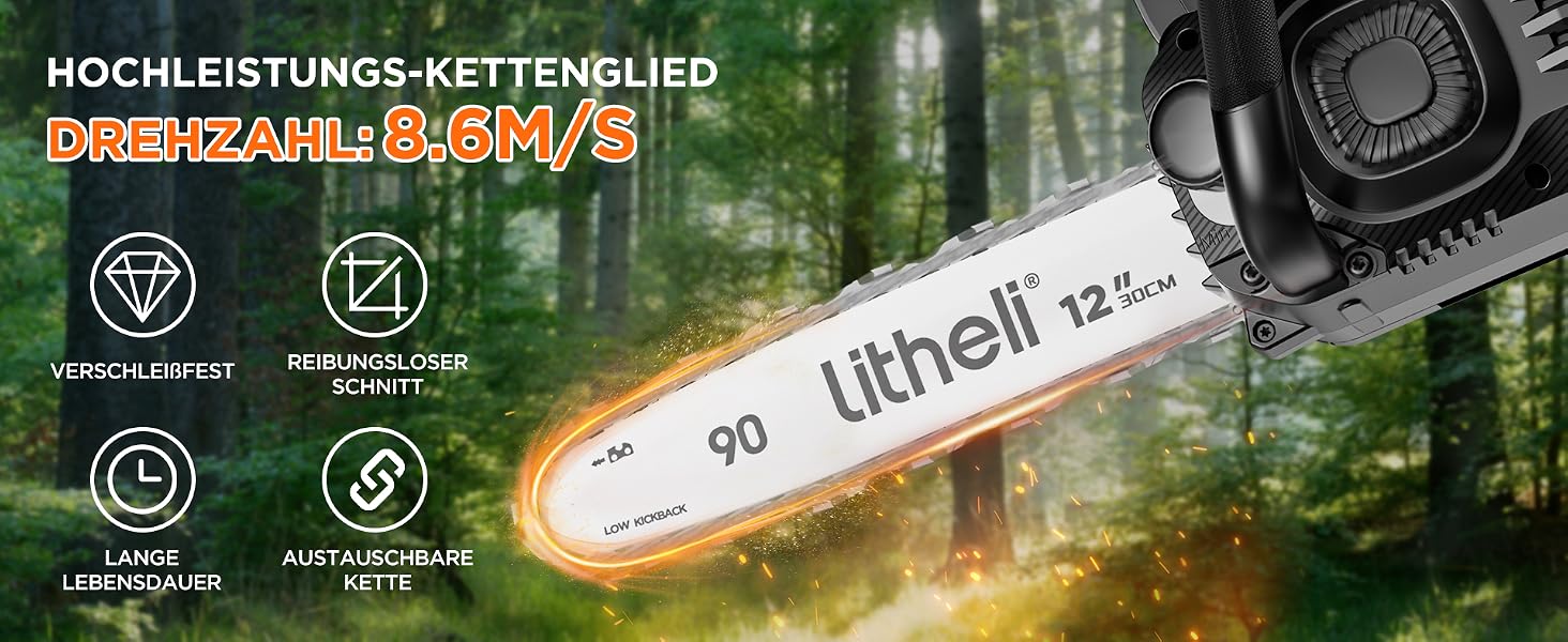 Акумуляторна міні-ланцюгова пила Litheli 20V (15 см) з безщітковим двигуном, АКБ 10000 мАг, автоматичним змащуванням та захисним замком, біла