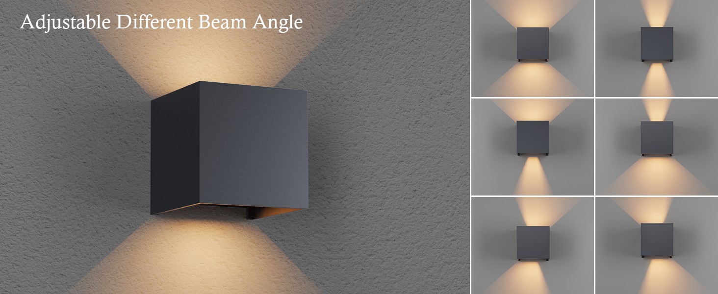 LED-стінні світильники Klighten 12W, 2 шт. з регульованим світловим променем, 3000K, IP65, для дому та вулиці, Антрацит