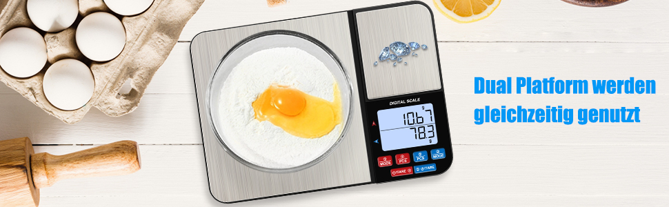 Кухонні ваги Diyife з двома платформами, 10 кг/1 г та 500 г/0.01 г, цифрові, з функцією тарування, підрахунку, автовимкнення, для кухні, ювелірних виробів, випічки та приготування їжі, з батарейками