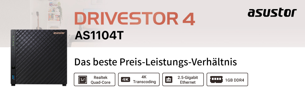 Asustor Drivestor 2 Lite AS1102TL - мережевий NAS сховище з 4 відсіками, 1 ГБ RAM, 1GbE порт, Quad Core процесор 1.7GHz (без дисків)