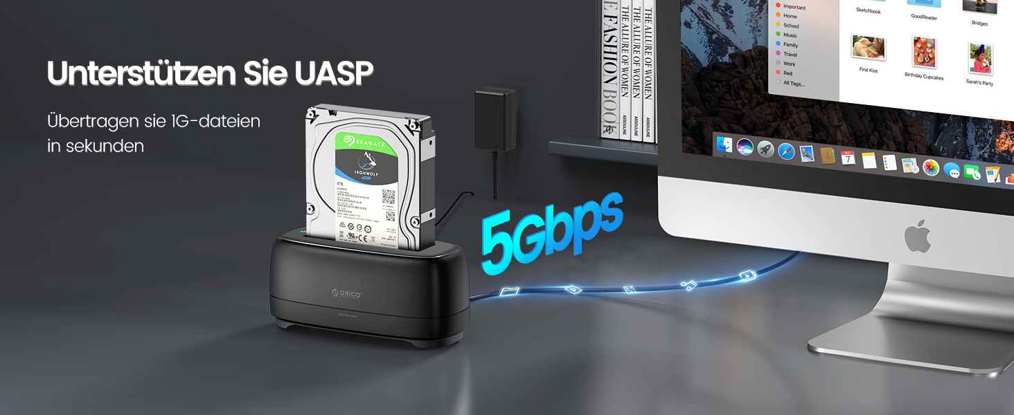 ORICO Док-станція для жорстких дисків, USB 3.2 Gen 1, для 2.5' та 3.5' HDD/SSD, підтримка UASP, 2 відсіки