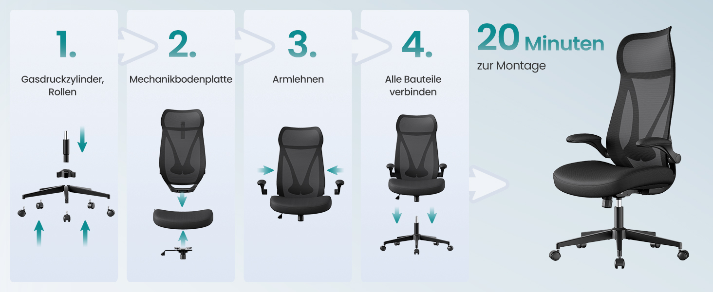 Офісний стіл SONGMICS, ергономічне крісло з регулюванням висоти та підголівником, до 150 кг, чорний OBN088B01