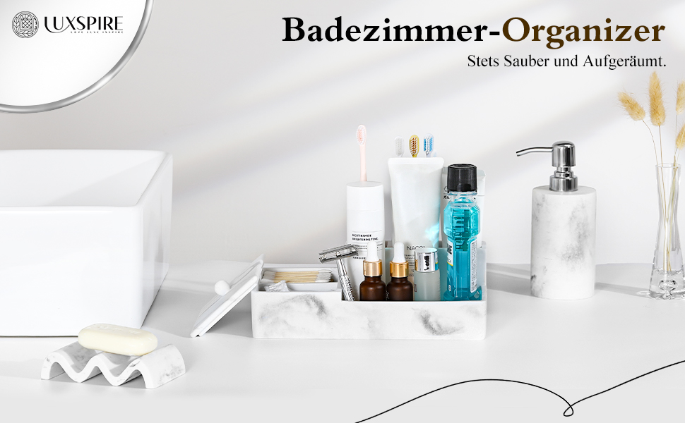 Тримач для зубних щіток Luxspire з 3 відсіками, для електричних зубних щіток, органайзер для пасти та ручок, білий, 6 відсіків, чорний