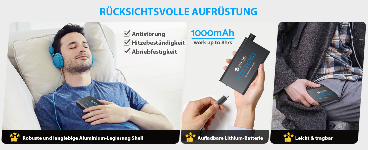 eSynic Професійний підсилювач навушників з підсиленням басів, 16-300 Ом, портативний, 3.5mm, для MP3, MP4, телефонів, комп'ютерів