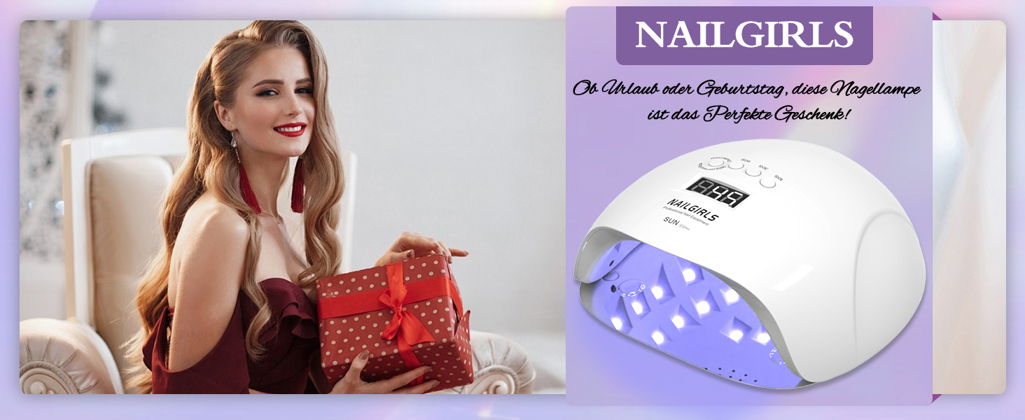 LED UV лампа для нігтів NAILGIRLS 150W з таймером, LCD дисплеєм та знімною магнітною пластиною (біла)