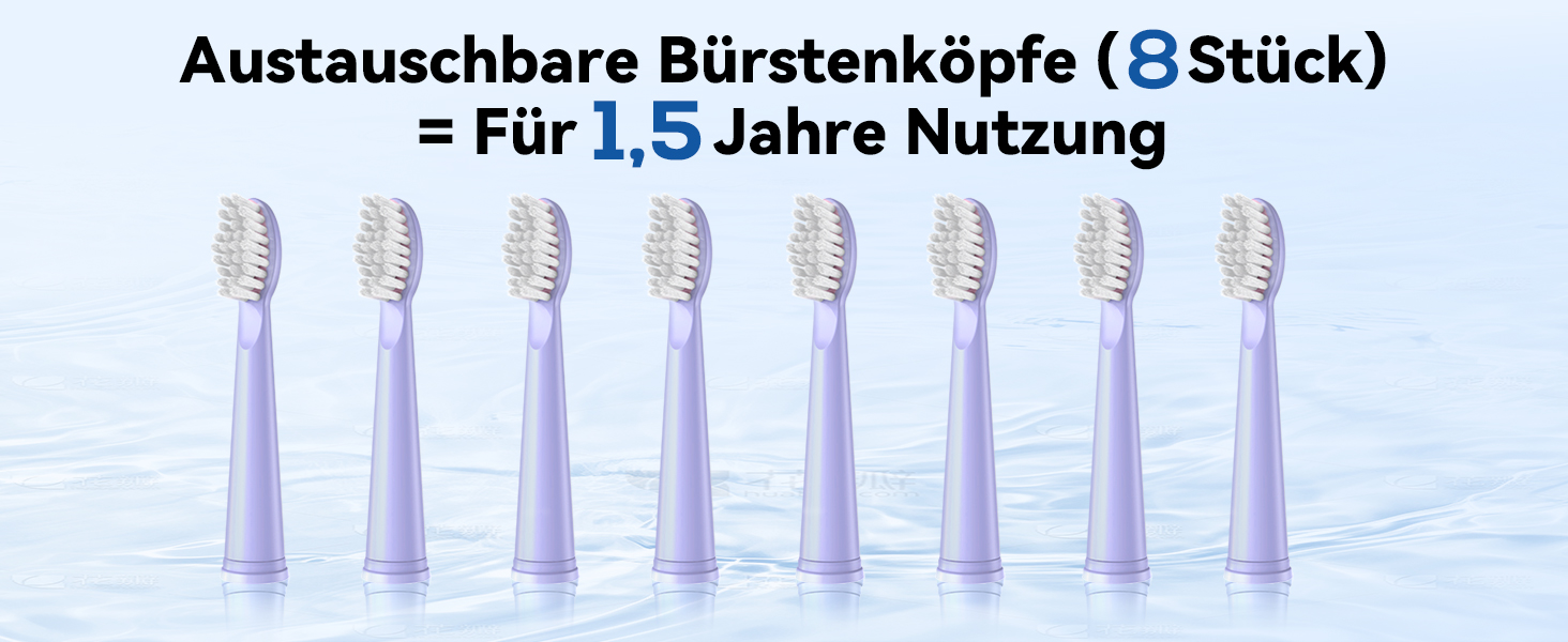 Електрична звукова зубна щітка JTF з очищувачем язика, 8 насадок, 5 режимів, функція пам'яті, таймер 2 хв, IPX7, швидка зарядка 3 год, для дорослих (блакитний) (фіолетовий + очищувач язика)