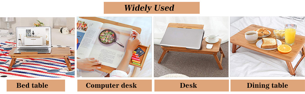 Стіл для ноутбука на ліжко, бамбуковий, регульований, з ящиком. Стіл для читання, сніданку, малювання та їжі