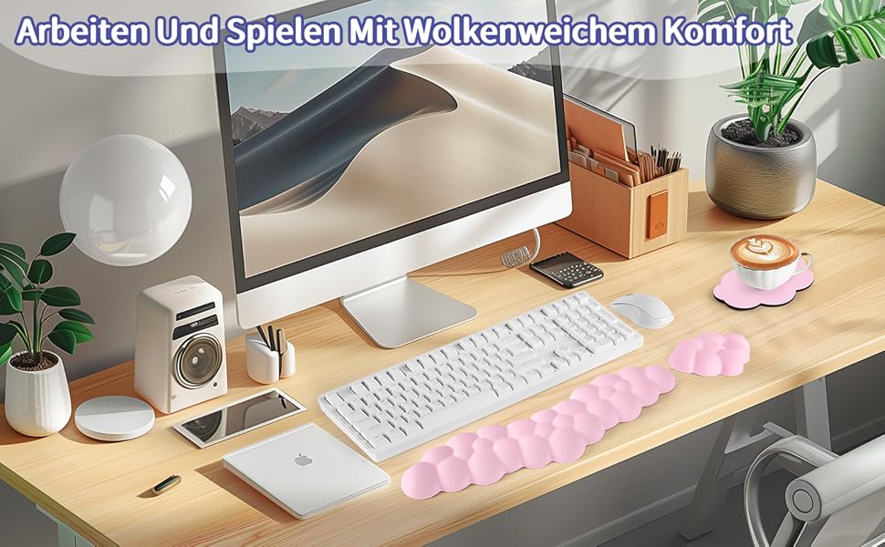 Підставка для зап'ястя під клавіатуру Sushret Cloud, Ергономічна, з Memory Foam, для ПК, ігор, білого (рожевого) кольору