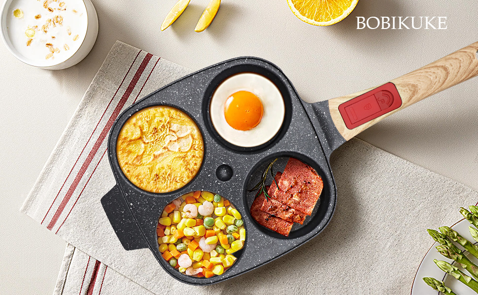 Сковорода для млинців Spiegeleipfanne з знімною ручкою, 4 отвори, антипригарна, для індукційних плит - Чорна