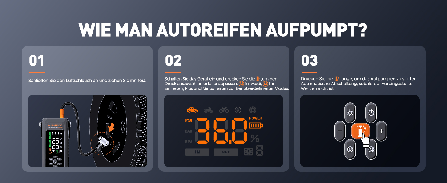 Powerbank Starthilfe 5000A з компресором 150PSI: акумулятор для авто 12V, бустер, аварійний старт, ліхтарик, рукавички