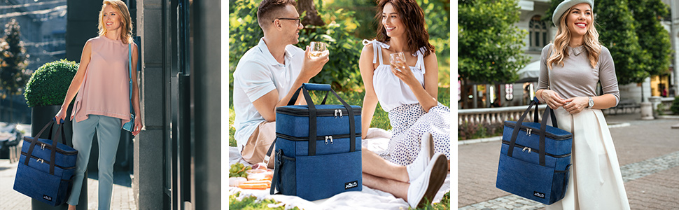 Термосумка Viedouce 30L: ізольована сумка-холодильник для пікніків, кемпінгу та подорожей (блакитна)