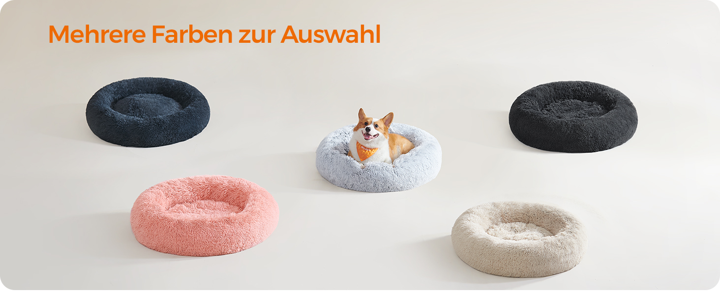 Кругле ліжко для собак та котів Feandrea з м'яким плюшем, діаметр 60 см, знімний наповнювач, Ombré-Сірий/Хакі