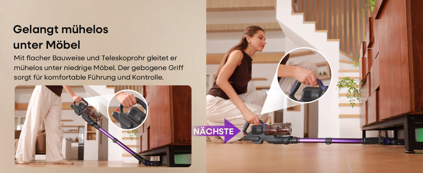 Бездротовий акумуляторний пилосос AlloyMove A03 Lila: потужність 450W, 45000Pa, LED, 60 хвилин роботи, для тварин, килимів, твердих поверхонь