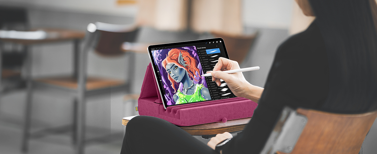 Підставка-подушка для планшета KDD, складна тримач для iPad Pro 12.9, 10.5, 9.7, Air, Mini, електронних книг з кишенею та тримачем для стилуса (Фіолетовий)