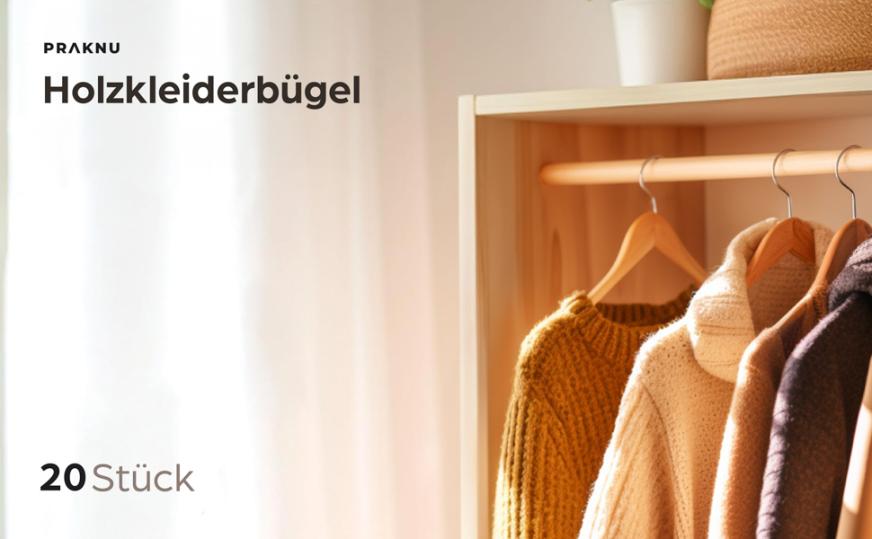 Дерев'яні вішалки для одягу Praknu (20 шт.) з перекладиною та обертовим гачком 360° - для сорочок та штанів
