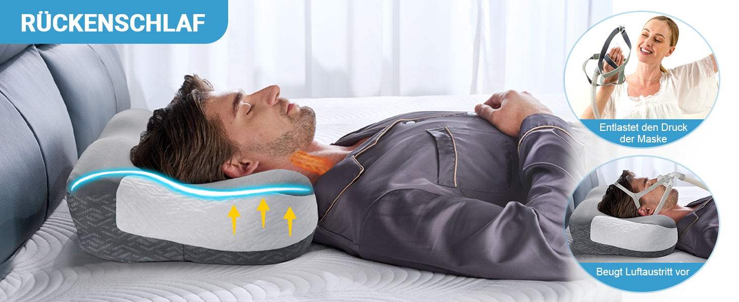 Подушка CPAP Elviros з піни Memory Foam для сну на боку, регульована по висоті та жорсткості, сумісна з масками, сіра (Нейлон, Еластан)