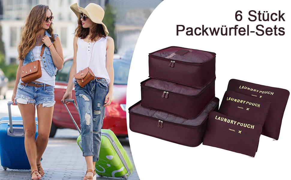 Органайзер для валізи Vicloon, набір 8/6 шт. - пакувальні куби, аксесуари для подорожей, косметички, сумочки для взуття (Бордовий)