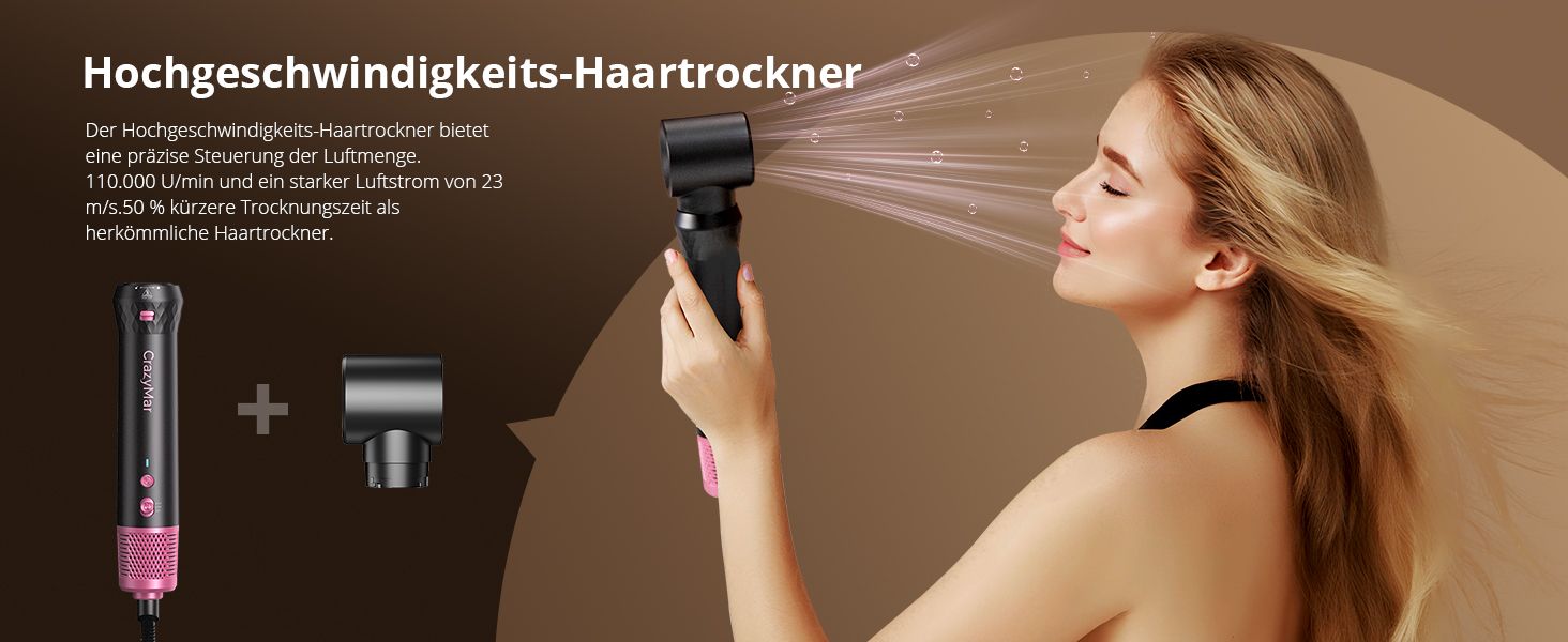 Фен-щітка Rundbürstenföhn 7-в-1 Airstyler з іонізацією, 110 000 об/хв. Професійний стайлер для волосся: локони, укладка, об'єм, випрямлення. Чорний