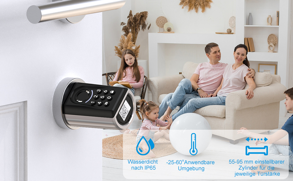 Електронний дверний замок WELOCK ToucA51 з відбитком пальця, кодом, RFID-карткою та мобільним додатком, для вхідних дверей, регульований циліндр 30-70 мм