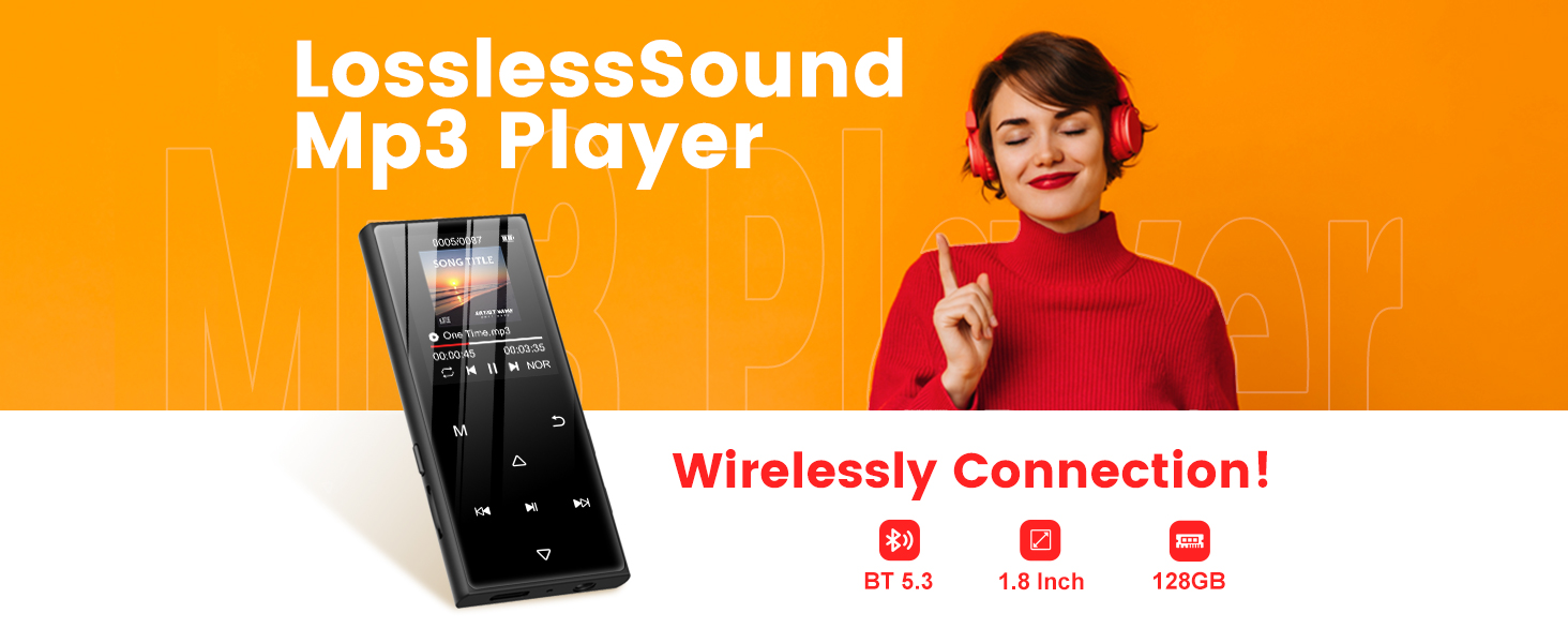 MP3-плеєр SWOFY 128GB з Bluetooth 5.3, 1.8