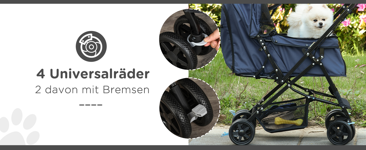 PawHut Buggy для собак та котів: зручний візок для вигулу домашніх тварин, блакитний, 76,5 x 52 x 95 см