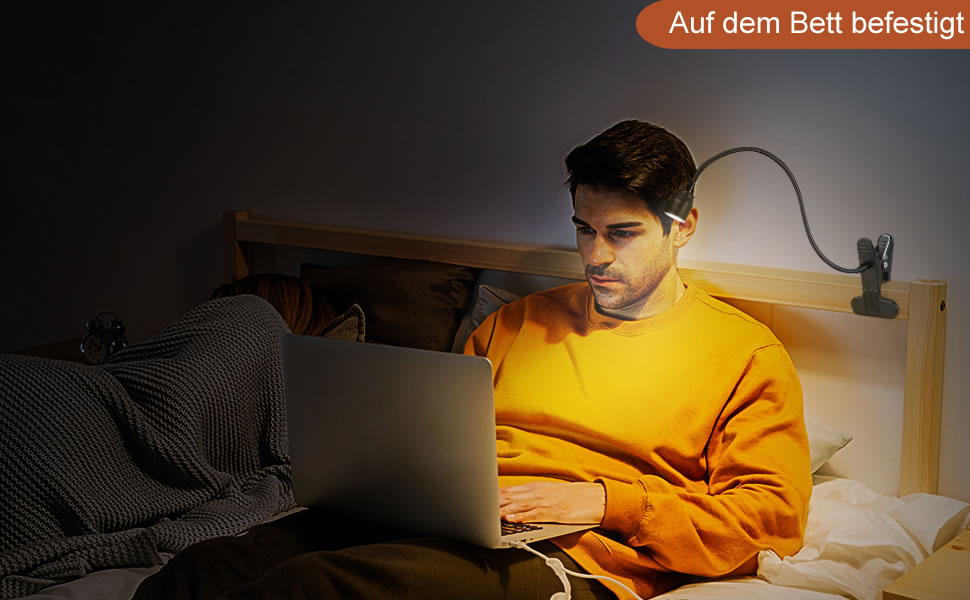 Світлодіодна приліжкова лампа з кліпсою Zoombare: диммер, гнучкий гусак, 3 режими світла, 10 рівнів яскравості, чорна