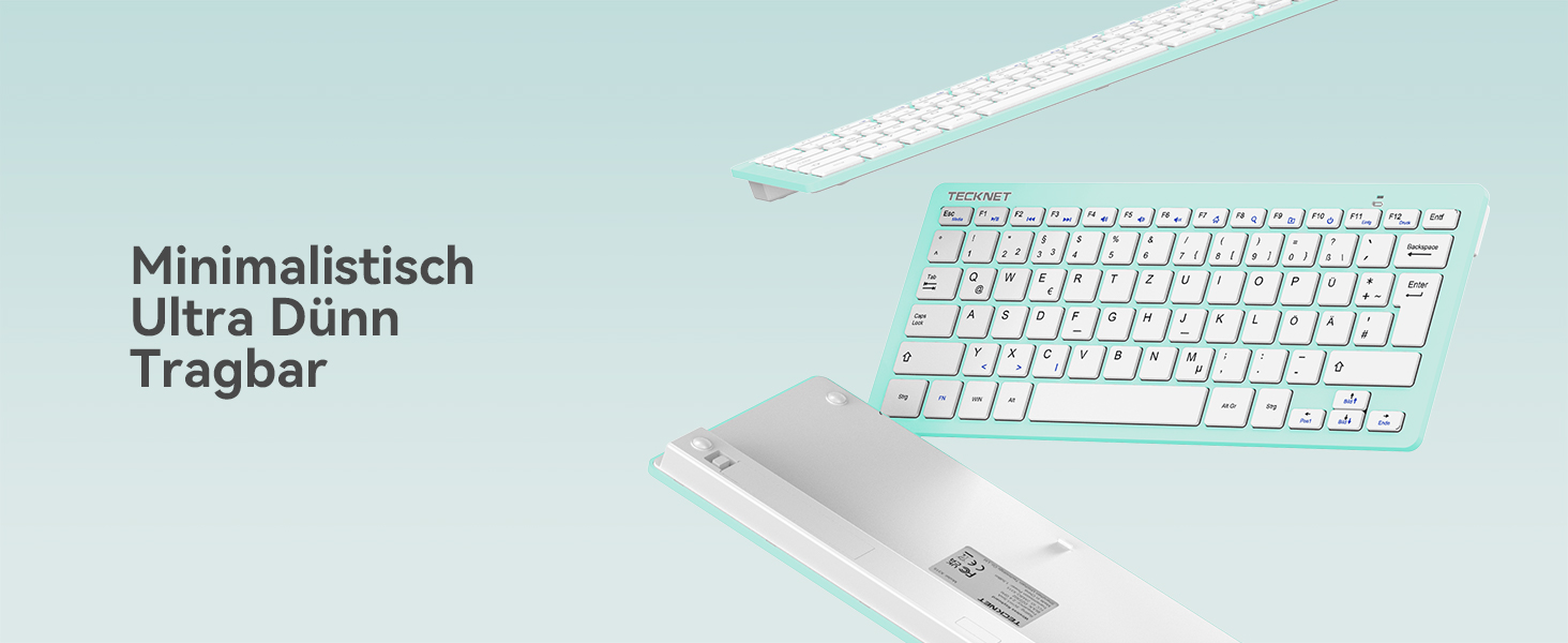 Бездротова клавіатура та миша TECKNET QWERTZ, 2.4 GHz, 15м, тиха, для ПК, ноутбука, Smart TV, білий (зелений)