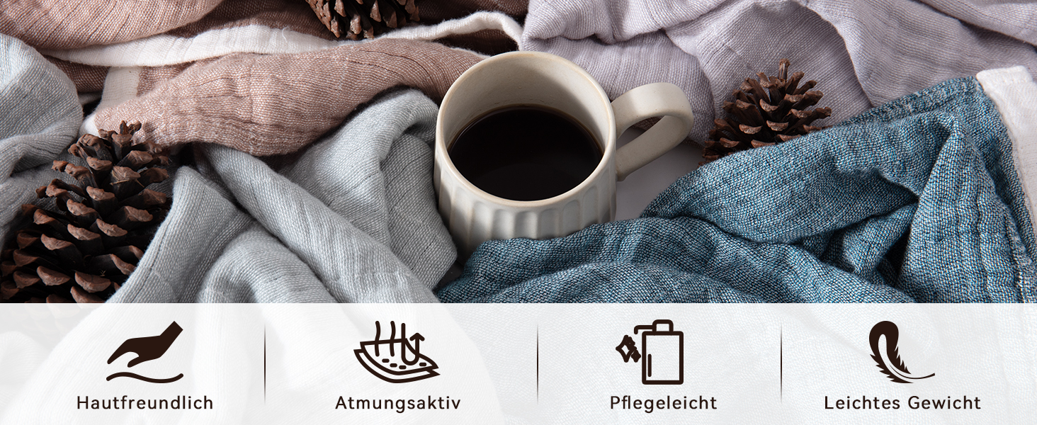 М'яка ковдра Softexly з бавовни 100%, 4-шарова муслінова ковдра, покривало для ліжка, дивана, софи, для дому, біла, 130x150 см