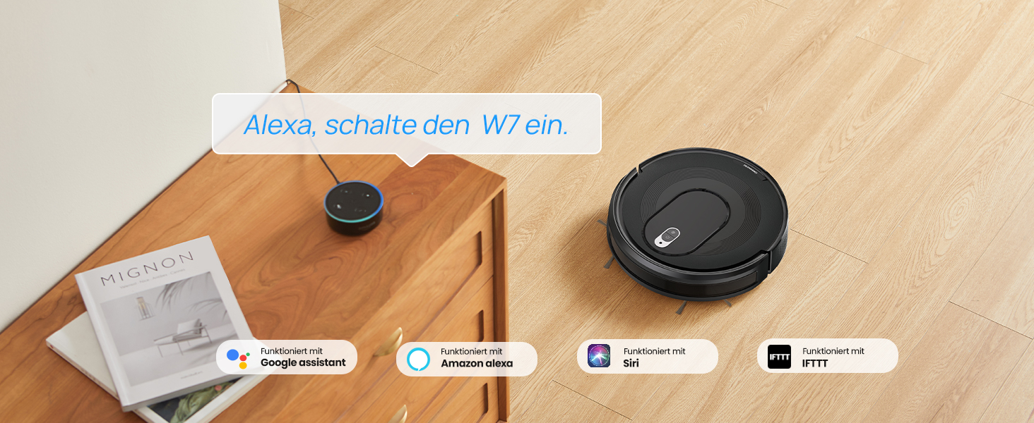 Робот-пилосос Vexilar W7 3-в-1 з функцією миття підлоги, потужність 4000Pa, сумісний з Alexa/App, для шерсті тварин, твердих підлог та килимів