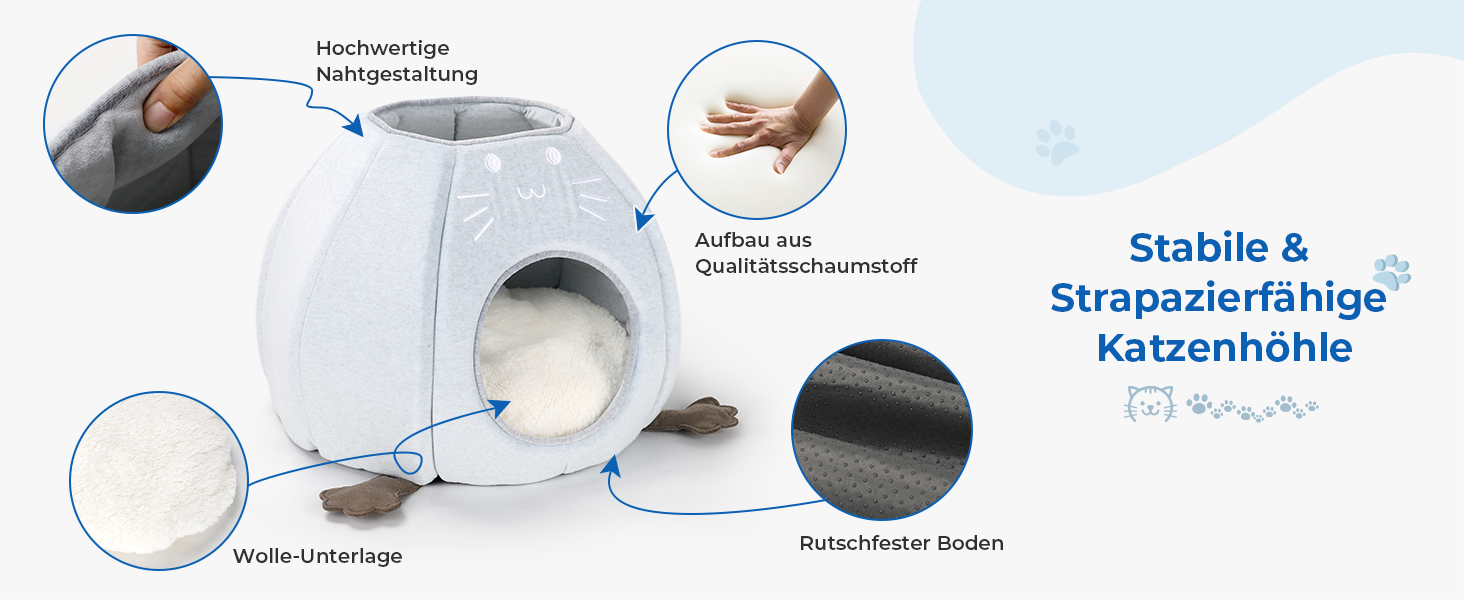 Кішка Будиночок-Печеричка для котів, сірий, 40x40x35 см, з м'якою подушкою Sherpa, M