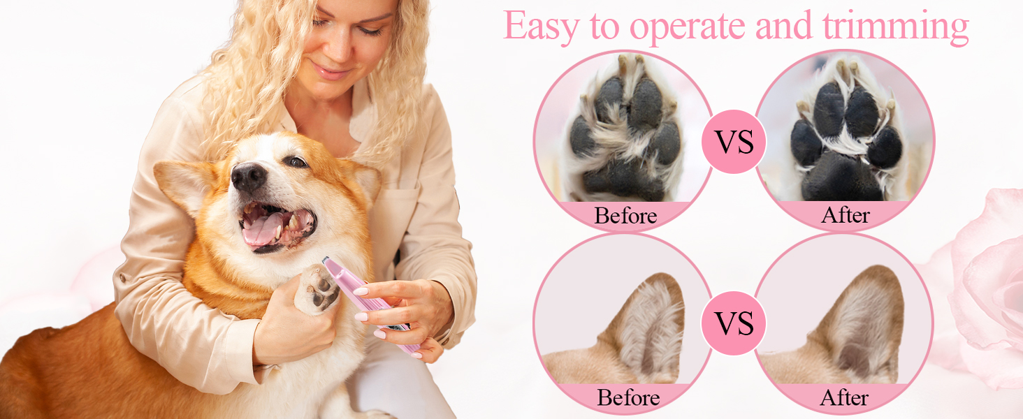 Триммер для собак LOEVERY з LED-підсвічуванням, 9 мм, USB-зарядка, рожевий. Ідеально для догляду за лапами, очима, обличчям та вухами
