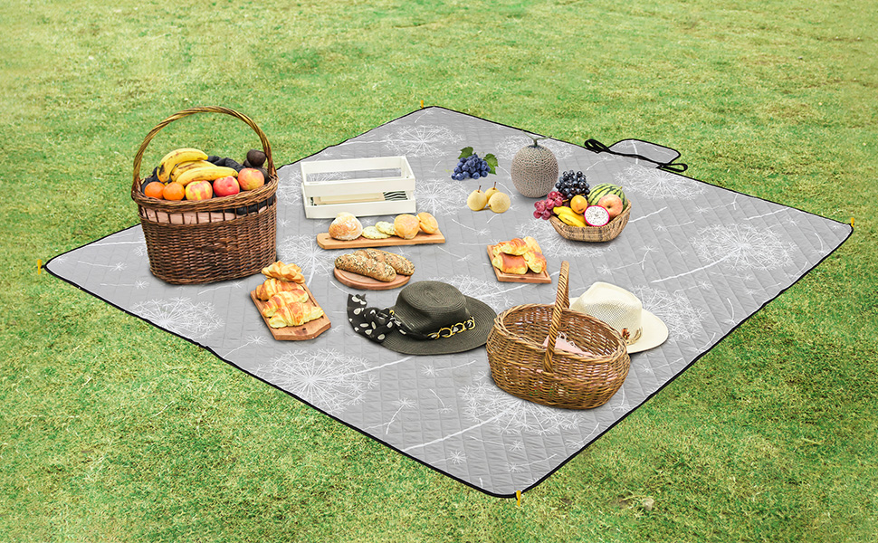 Пікнікова ковдра Aptliton 200x200 см, велика водонепроникна, з 4 кілочками, для кемпінгу, парку, саду, пляжу, машинного прання, складна, сірий молочай