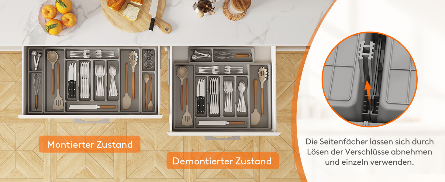 Органайзер для столових приборів Lifewit, 51.6x42 см, для 60 приборів, знімний тримач, пластик