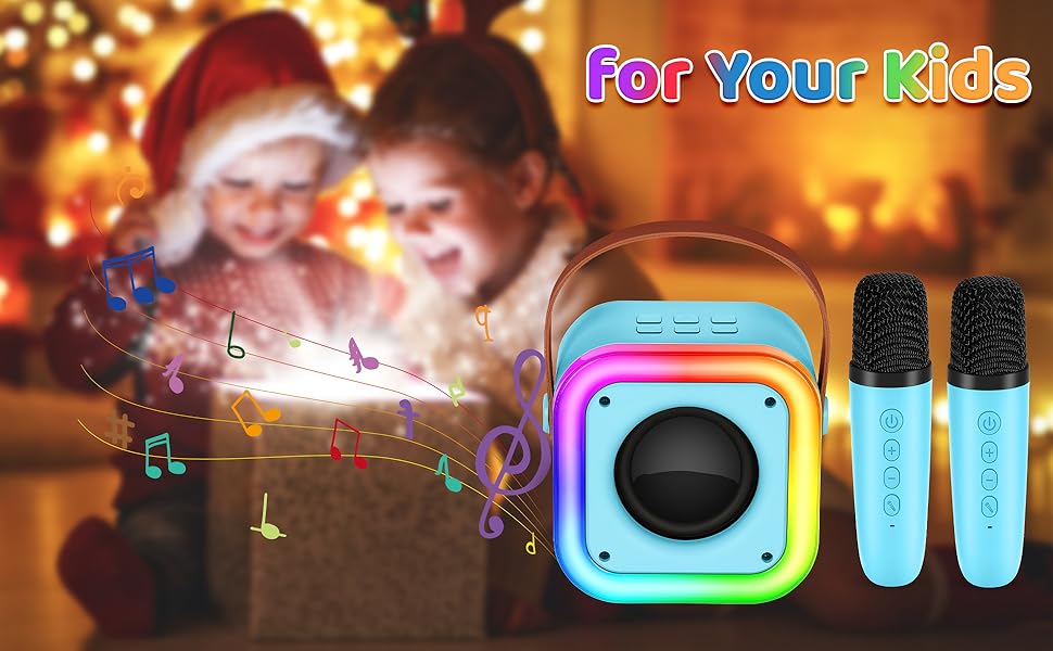 Караоке-машина Spinosaurus для дітей з 2 мікрофонами, Bluetooth, LED-підсвічуванням, портативна, для віку 3-12 років, ідеально для свят та подарунків (блакитна)