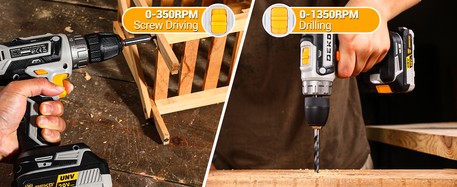 Акумуляторний шуруповерт DEKOPRO 20V 40 Nm: комплект з 2 акумуляторами, LED, 18+1 момент, для дому та DIY, сірий