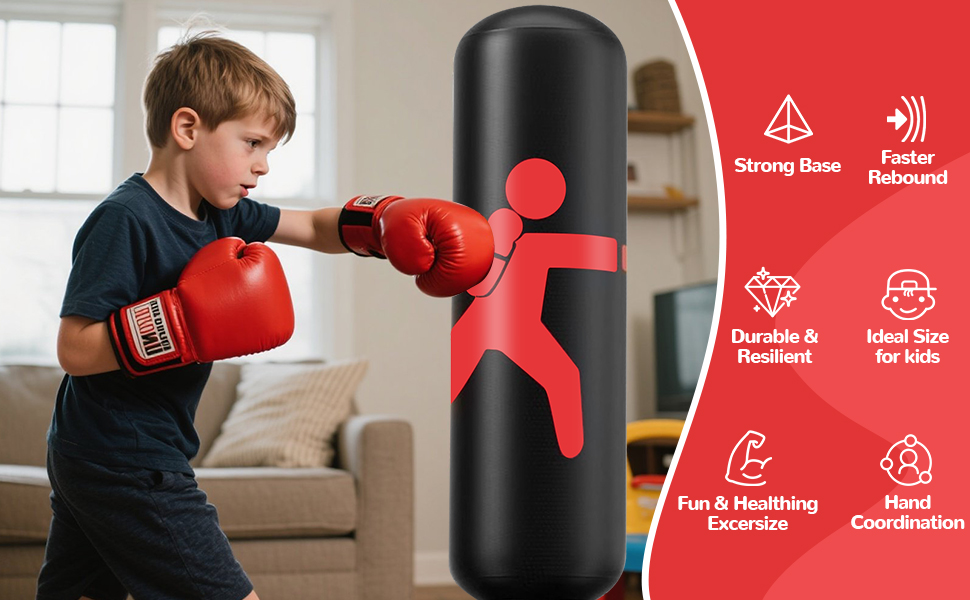 Надувний боксерський мішок для дітей 160см з боксерськими рукавичками. Ідеально для карате та тхеквондо (6-12 років)