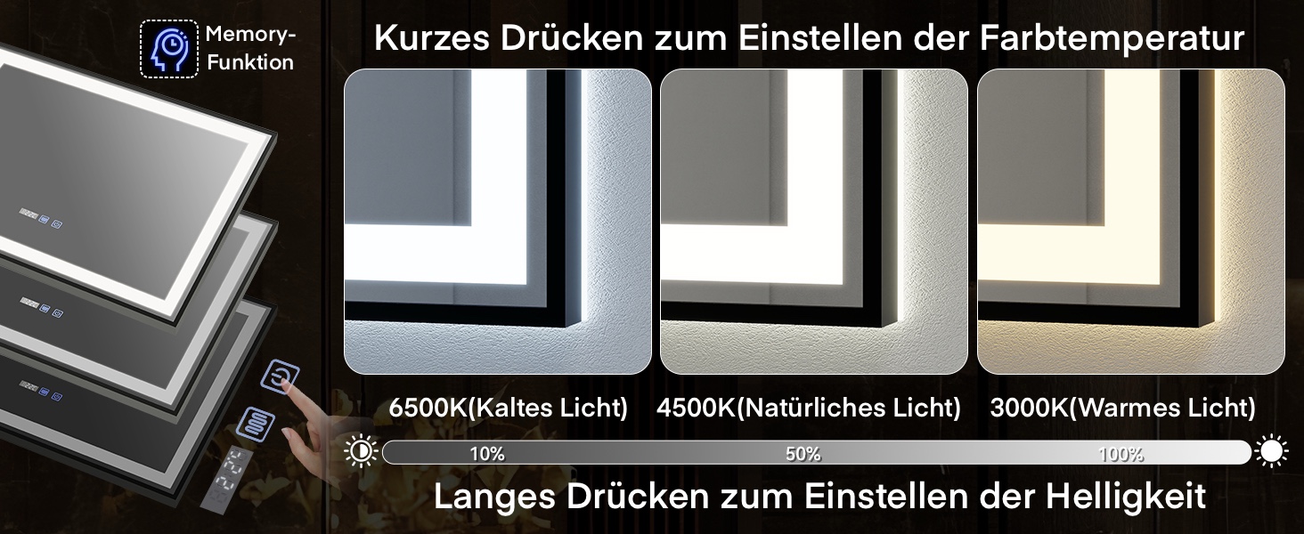 Дзеркало для ванної кімнати YU YUSING з підсвічуванням 60x80 см, антизапар, 3 кольори світла, регулювання яскравості, LED-дзеркало з годинником, IP44, вертикальне, срібло (чорний металевий каркас, 70x50 см)
