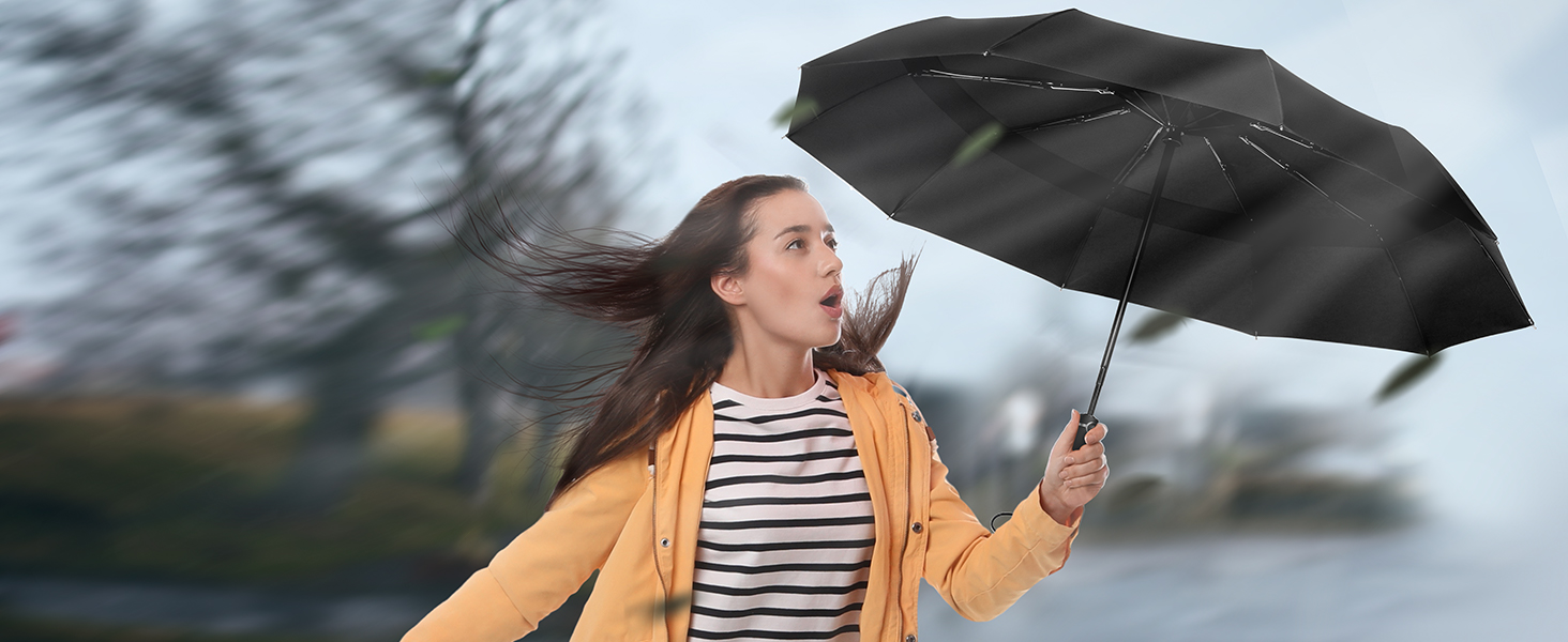 Шкіряний парасоль з автоматичним відкриванням, великий, стійкий до вітру, 104 см, 10 ребер, чорний, для чоловіків та жінок